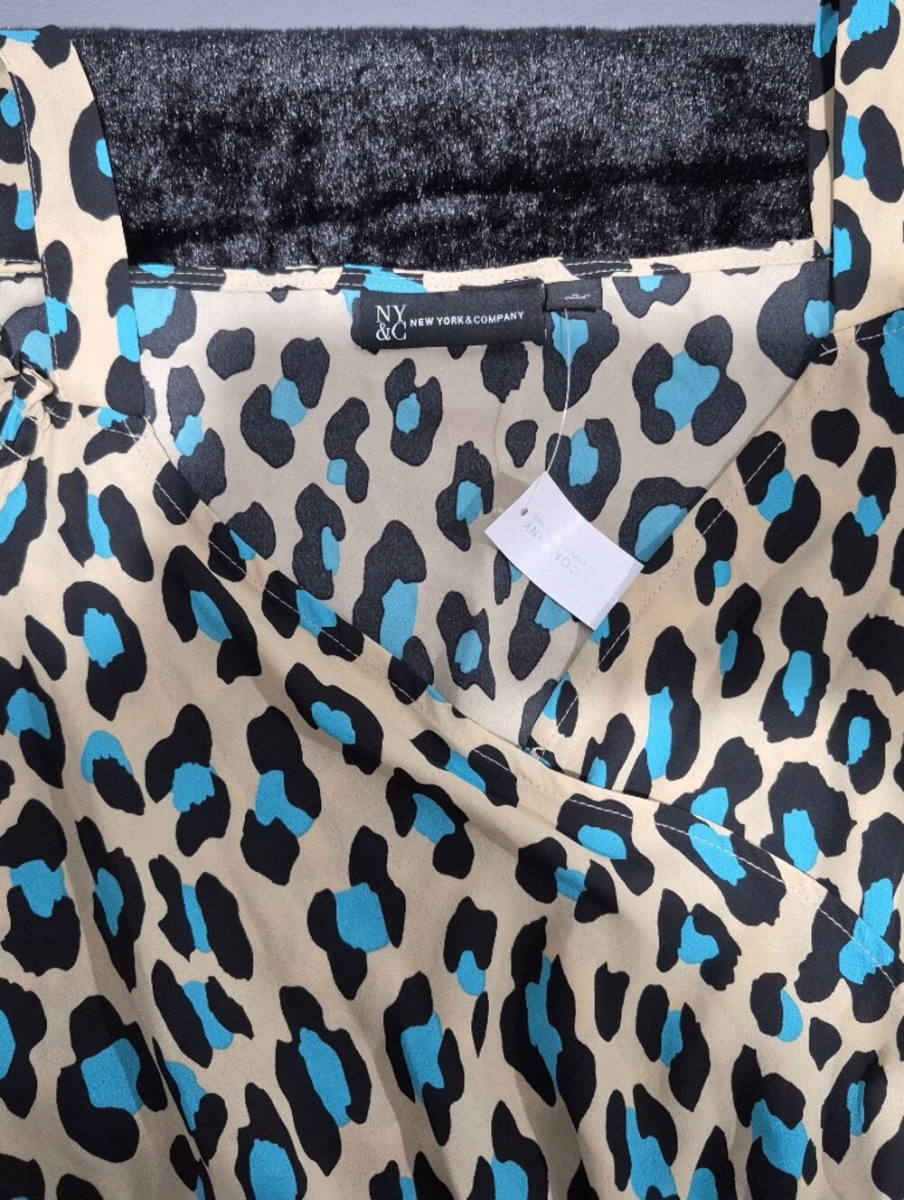 New York & Company Turquoise and Black Leopard Print Camisole